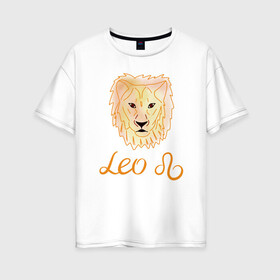 Женская футболка хлопок Oversize с принтом Лев знак зодиака голова льва в Новосибирске, 100% хлопок | свободный крой, круглый ворот, спущенный рукав, длина до линии бедер
 | акварель | голова льва | желтый | знак зодиака | лев | оранжевый