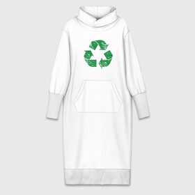 Платье удлиненное хлопок с принтом значок переработки экология в Новосибирске,  |  | зеленые стрелочки | знак | значок переработки | ответсвенность | сортировка мусора | треугольник | экоактивист | экология