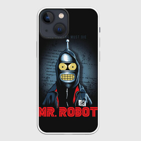 Чехол для iPhone 13 mini с принтом Bender x mr robot в Новосибирске,  |  | bender | futurama | mr robot | planet express | бендер | мистер робот | мульт | мультфильм | планетный экспресс | туранга лила | филипп джэй фрай | футурама