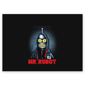 Поздравительная открытка с принтом Bender x mr robot в Новосибирске, 100% бумага | плотность бумаги 280 г/м2, матовая, на обратной стороне линовка и место для марки
 | bender | futurama | mr robot | planet express | бендер | мистер робот | мульт | мультфильм | планетный экспресс | туранга лила | филипп джэй фрай | футурама