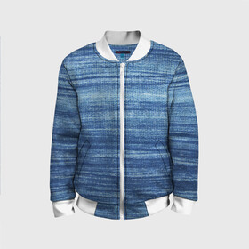 Детский бомбер 3D с принтом Texture. Denim в Новосибирске, 100% полиэстер | застегивается на молнию, по бокам два кармана без застежек, мягкие манжеты, по низу бомбера и на воротнике — эластичная резинка | Тематика изображения на принте: background | blue | dark | denim | gradient | ice | jeans | paints | ripples | spot | spots | stripes | texture | white | белый | градиент | джинсы | лед | линии | полосы | пятна | пятно | светлый | синий | текстура | темная | ткань | тьма | фон