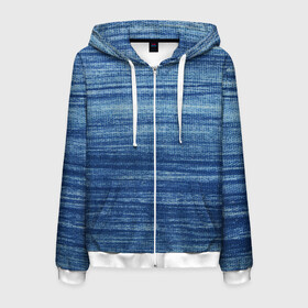 Мужская толстовка 3D на молнии с принтом Texture. Denim в Новосибирске, 100% полиэстер | длина до линии бедра, манжеты и пояс оформлены мягкой тканевой резинкой, двухслойный капюшон со шнурком для регулировки, спереди молния, по бокам два кармана | background | blue | dark | denim | gradient | ice | jeans | paints | ripples | spot | spots | stripes | texture | white | белый | градиент | джинсы | лед | линии | полосы | пятна | пятно | светлый | синий | текстура | темная | ткань | тьма | фон