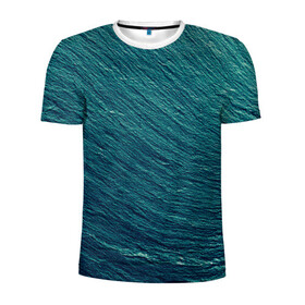 Мужская футболка 3D спортивная с принтом Endless Sea в Новосибирске, 100% полиэстер с улучшенными характеристиками | приталенный силуэт, круглая горловина, широкие плечи, сужается к линии бедра | background | blue | dark | gradient | green | lines | ocean | paints | ripples | sea | spot | spots | stripes | texture | waves | волны | голубая | градиент | зеленый | краски | линии | море | океан | полосы | пятна | пятно | рябь | текстура | т