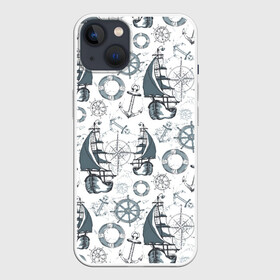 Чехол для iPhone 13 с принтом Морской узор  Nautical Pattern в Новосибирске,  |  | anchor | anchors | lifebuoy | maritime | nautica | sail | sailboat | ship | ships | для моряков | компас | корабли | корабль | морская тематика | морской волк | моряк | парусник | роза ветров | спасательный круг | стороны света