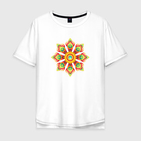 Мужская футболка хлопок Oversize с принтом Абстрактный Цветок в Новосибирске, 100% хлопок | свободный крой, круглый ворот, “спинка” длиннее передней части | Тематика изображения на принте: абстрактный цветок | абстракция | перья павлина | рисунок | цветок