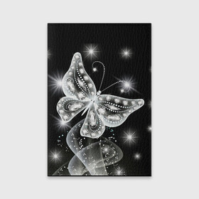 Обложка для паспорта матовая кожа с принтом Белая бабочка в Новосибирске, натуральная матовая кожа | размер 19,3 х 13,7 см; прозрачные пластиковые крепления | Тематика изображения на принте: бабочка | блестки | блестящая бабочка | черно белое
