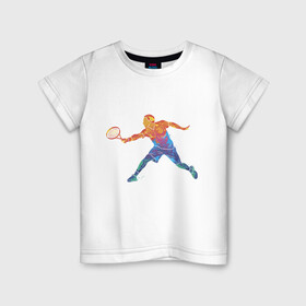 Детская футболка хлопок с принтом Tennis player - man в Новосибирске, 100% хлопок | круглый вырез горловины, полуприлегающий силуэт, длина до линии бедер | Тематика изображения на принте: colorful | player | tennis | игрок | спортсмен | теннис