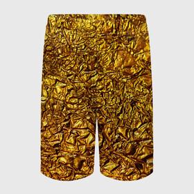 Детские спортивные шорты 3D с принтом Сусальное золото в Новосибирске,  100% полиэстер
 | пояс оформлен широкой мягкой резинкой, ткань тянется
 | Тематика изображения на принте: gold | золото | золотой | мятая | сусальное | фольга