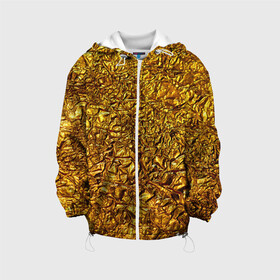 Детская куртка 3D с принтом Сусальное золото в Новосибирске, 100% полиэстер | застежка — молния, подол и капюшон оформлены резинкой с фиксаторами, по бокам — два кармана без застежек, один потайной карман на груди, плотность верхнего слоя — 90 г/м2; плотность флисового подклада — 260 г/м2 | Тематика изображения на принте: gold | золото | золотой | мятая | сусальное | фольга