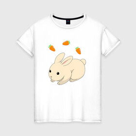 Женская футболка хлопок с принтом кролик с морковкой в Новосибирске, 100% хлопок | прямой крой, круглый вырез горловины, длина до линии бедер, слегка спущенное плечо | аниме | грызун | домашнее животное | животное | кролик | морковь | овощ | питомец