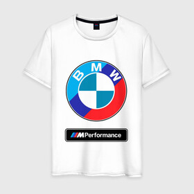Мужская футболка хлопок с принтом BMW / БМВ / M PERFORMANCE в Новосибирске, 100% хлопок | прямой крой, круглый вырез горловины, длина до линии бедер, слегка спущенное плечо. | bmw | m style | sport | x3. | x5 | x6 | x7 | авто | автомобиль | беха | бмв | бумер | м пакет | спорт