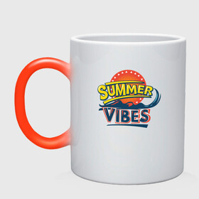 Кружка хамелеон с принтом Summer Vibes в Новосибирске, керамика | меняет цвет при нагревании, емкость 330 мл | Тематика изображения на принте: beach | palm | sea | summer | vibes | вайб | волны | жара | летние | лето | море | пальмы | пляж