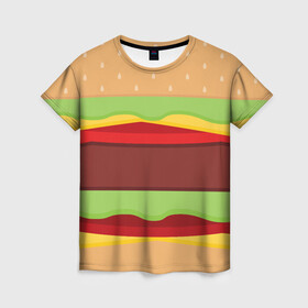 Женская футболка 3D с принтом Бутерброд в Новосибирске, 100% полиэфир ( синтетическое хлопкоподобное полотно) | прямой крой, круглый вырез горловины, длина до линии бедер | background | burger | fast food | food | hamburger | sandwich | texture | будет | бургер | бутерброд | гамбургер | еда | текстура | фастфуд | фон