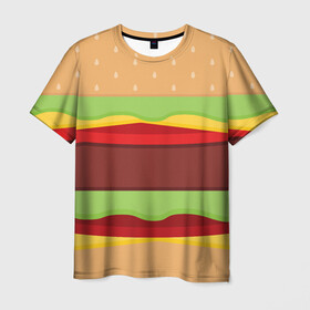 Мужская футболка 3D с принтом Бутерброд в Новосибирске, 100% полиэфир | прямой крой, круглый вырез горловины, длина до линии бедер | background | burger | fast food | food | hamburger | sandwich | texture | будет | бургер | бутерброд | гамбургер | еда | текстура | фастфуд | фон