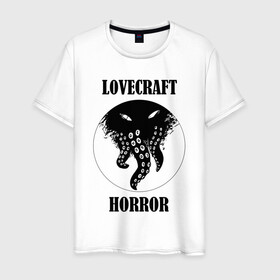 Мужская футболка хлопок с принтом Lovecraft Horror в Новосибирске, 100% хлопок | прямой крой, круглый вырез горловины, длина до линии бедер, слегка спущенное плечо. | Тематика изображения на принте: horror | lovecraft | lovecraft horror | ктулху | лавкрафт