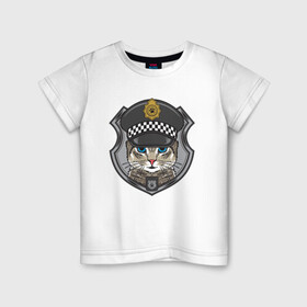 Детская футболка хлопок с принтом CAT POLICE | КОШАЧЬЯ ПОЛИЦИЯ (Z) в Новосибирске, 100% хлопок | круглый вырез горловины, полуприлегающий силуэт, длина до линии бедер | 102 | 112 | cat | cats | constabulary | cop | law | meow | police | policeman | жандарм | интерпол | коп | копы | кот | котик | котики | коты | кошка | кошки | красивая кошка | мент | мяу