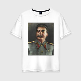 Женская футболка хлопок Oversize с принтом Сталин Портрет (Z) в Новосибирске, 100% хлопок | свободный крой, круглый ворот, спущенный рукав, длина до линии бедер
 | виссарионович | генералиссимус | джугашвили | иосиф сталин | комунист | комунисты | красные | советский союз | ссср | сталин