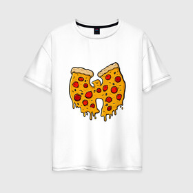 Женская футболка хлопок Oversize с принтом Wu-Tang Pizza в Новосибирске, 100% хлопок | свободный крой, круглый ворот, спущенный рукав, длина до линии бедер
 | Тематика изображения на принте: black | hiphop | method man | music | new york | nyc | odb | old school | pizza | rap | rza | wu tang clan | wutang | ву тэнг | граффити | микрофон | музыка | нью йорк | пицца | рэп | рэпер | хипхоп