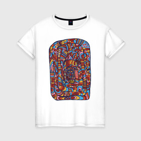 Женская футболка хлопок с принтом Африканская мелодия в Новосибирске, 100% хлопок | прямой крой, круглый вырез горловины, длина до линии бедер, слегка спущенное плечо | африка | графика | колорит | экзотика | этника