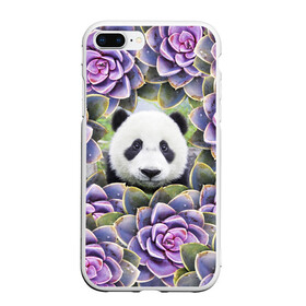 Чехол для iPhone 7Plus/8 Plus матовый с принтом Панда среди цветов в Новосибирске, Силикон | Область печати: задняя сторона чехла, без боковых панелей | flower | flowers | panda | панда | цветы
