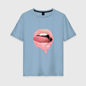 Женская футболка хлопок Oversize с принтом Female lips в Новосибирске, 100% хлопок | свободный крой, круглый ворот, спущенный рукав, длина до линии бедер
 | губы | потеки | принт губы | розовая помада на губах | розовые губы