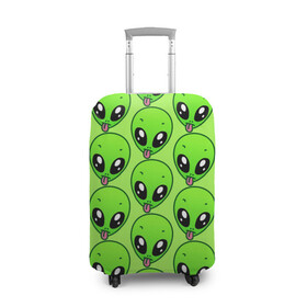 Чехол для чемодана 3D с принтом Инопланетяне в Новосибирске, 86% полиэфир, 14% спандекс | двустороннее нанесение принта, прорези для ручек и колес | детская | зелёный человек | инопланетяне | инопланетянин | кислотно зеленая | летняя | лето | нло | пришелец | пришельцы | солнце | язык