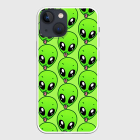Чехол для iPhone 13 mini с принтом Инопланетяне в Новосибирске,  |  | детская | зелёный человек | инопланетяне | инопланетянин | кислотно зеленая | летняя | лето | нло | пришелец | пришельцы | солнце | язык