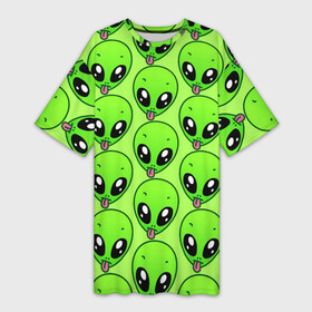 Платье-футболка 3D с принтом Инопланетяне в Новосибирске,  |  | детская | зелёный человек | инопланетяне | инопланетянин | кислотно зеленая | летняя | лето | нло | пришелец | пришельцы | солнце | язык