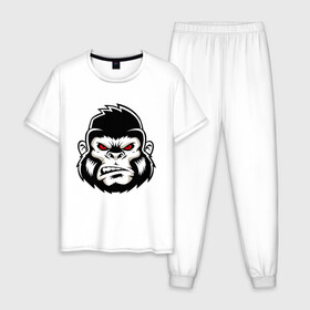 Мужская пижама хлопок с принтом Bad Monkey в Новосибирске, 100% хлопок | брюки и футболка прямого кроя, без карманов, на брюках мягкая резинка на поясе и по низу штанин
 | animal | beast | gorilla | monkey | горилла | животные | зверь | конг | обезьяна | природа | хищник
