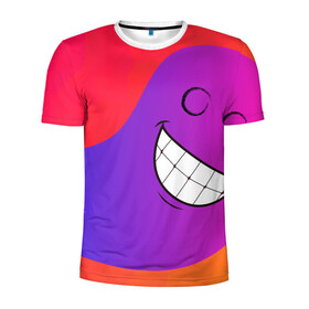 Мужская футболка 3D спортивная с принтом Градиент призрак в Новосибирске, 100% полиэстер с улучшенными характеристиками | приталенный силуэт, круглая горловина, широкие плечи, сужается к линии бедра | градиент | краски | красный | лицо | призрак | улыбка | фиолетовый