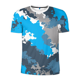 Мужская футболка 3D спортивная с принтом Камуфляж (ледяной) в Новосибирске, 100% полиэстер с улучшенными характеристиками | приталенный силуэт, круглая горловина, широкие плечи, сужается к линии бедра | камуфляж | ледяной | милитари | мороз | синий | холод