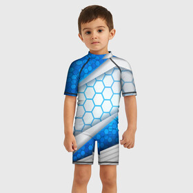 Детский купальный костюм 3D с принтом 3D AQUA БРОНЯ ОБЪЕМНЫЕ СОТЫ в Новосибирске, Полиэстер 85%, Спандекс 15% | застежка на молнии на спине | Тематика изображения на принте: 3d | 3д | aqua | абстракция | блеск | паттерн | соты | текстуры