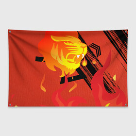 Флаг-баннер с принтом Огненный лев в Новосибирске, 100% полиэстер | размер 67 х 109 см, плотность ткани — 95 г/м2; по краям флага есть четыре люверса для крепления | красный | лев | линии | огненный | огонь | пламя | рисунки