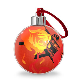 Ёлочный шар с принтом Огненный лев в Новосибирске, Пластик | Диаметр: 77 мм | красный | лев | линии | огненный | огонь | пламя | рисунки