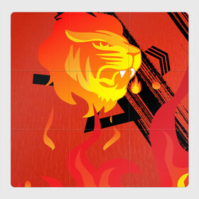 Магнитный плакат 3Х3 с принтом Огненный лев в Новосибирске, Полимерный материал с магнитным слоем | 9 деталей размером 9*9 см | красный | лев | линии | огненный | огонь | пламя | рисунки