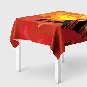 Скатерть 3D с принтом Огненный лев в Новосибирске, 100% полиэстер (ткань не мнется и не растягивается) | Размер: 150*150 см | Тематика изображения на принте: красный | лев | линии | огненный | огонь | пламя | рисунки