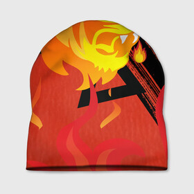 Шапка 3D с принтом Огненный лев в Новосибирске, 100% полиэстер | универсальный размер, печать по всей поверхности изделия | Тематика изображения на принте: красный | лев | линии | огненный | огонь | пламя | рисунки