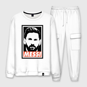 Мужской костюм хлопок с принтом Obey Messi в Новосибирске, 100% хлопок | на свитшоте круглая горловина, мягкая резинка по низу. Брюки заужены к низу, на них два вида карманов: два “обычных” по бокам и два объемных, с клапанами, расположенные ниже линии бедра. Брюки с мягкой трикотажной резинкой на поясе и по низу штанин. В поясе для дополнительного комфорта — широкие завязки | argentina | barca | barcelona | football | lionel | messi | spain | sport | аргентина | барса | барселона | гол | золотой мяч | игрок | испания | камп ноу | лионель | месси | мяч | спорт | тренер | футбол | чемпион | чемпионат