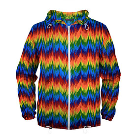 Мужская ветровка 3D с принтом РАДУЖНАЯ КИСЛОТА в Новосибирске, 100% полиэстер | подол и капюшон оформлены резинкой с фиксаторами, два кармана без застежек по бокам, один потайной карман на груди | acid | hippy | neon | rainbow | rasta | едкий | кислотный | летний | неоновый | радиоактивный | раста | солнечный | спектры | тепловизор | теплый | хиппи | яркий