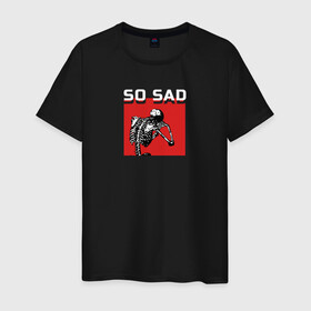 Мужская футболка хлопок с принтом So Sad в Новосибирске, 100% хлопок | прямой крой, круглый вырез горловины, длина до линии бедер, слегка спущенное плечо. | Тематика изображения на принте: sad | грусть | настроение | печаль | плачь | скелет | череп