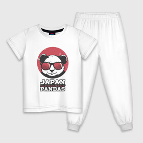 Детская пижама хлопок с принтом Japan Kingdom of Pandas в Новосибирске, 100% хлопок |  брюки и футболка прямого кроя, без карманов, на брюках мягкая резинка на поясе и по низу штанин
 | art | japanese | panda | retro look | style | vintage look | арт | винтаж | винтажный стиль | кингдом | королевство | королевство панд | крутая панда в очках | панда | пандочка | ретро стиль | рисунок панды | япония | 