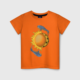 Детская футболка хлопок с принтом Киты в Новосибирске, 100% хлопок | круглый вырез горловины, полуприлегающий силуэт, длина до линии бедер | fly | дуализм | космос | медитация | полет | фантазия