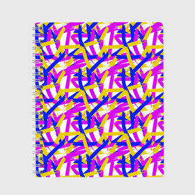 Тетрадь с принтом абстракция из ярких полос в Новосибирске, 100% бумага | 48 листов, плотность листов — 60 г/м2, плотность картонной обложки — 250 г/м2. Листы скреплены сбоку удобной пружинной спиралью. Уголки страниц и обложки скругленные. Цвет линий — светло-серый
 | Тематика изображения на принте: abstract | art | blue | bright | brush strokes | childrens | color | daub | drawing | geometry | gouache | isometry | lilac | pattern | stripes | three | yellow | абстрактный | гуашь | желтый | мазки кистью | мазня | полосы | синий | сиреневый | три | цве