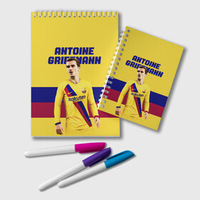 Блокнот с принтом ANTOINE GRIEZMANN / ГРИЗМАНН в Новосибирске, 100% бумага | 48 листов, плотность листов — 60 г/м2, плотность картонной обложки — 250 г/м2. Листы скреплены удобной пружинной спиралью. Цвет линий — светло-серый
 | antoine griezmann | barcelona | football | sport | антуан гризманн | барселона | номер 7 | сборная франции | спорт. | футбол