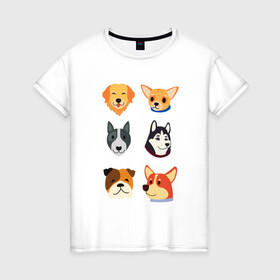 Женская футболка хлопок с принтом Милые собачки в Новосибирске, 100% хлопок | прямой крой, круглый вырез горловины, длина до линии бедер, слегка спущенное плечо | бульдог | животные | питомцы | собаки | хаски