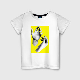 Детская футболка хлопок с принтом Монохромные руки в Новосибирске, 100% хлопок | круглый вырез горловины, полуприлегающий силуэт, длина до линии бедер | Тематика изображения на принте: белый | желтый | жест | жесты | ладонь | пальцы | фотография | человек | черный