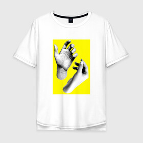 Мужская футболка хлопок Oversize с принтом Монохромные руки в Новосибирске, 100% хлопок | свободный крой, круглый ворот, “спинка” длиннее передней части | белый | желтый | жест | жесты | ладонь | пальцы | фотография | человек | черный