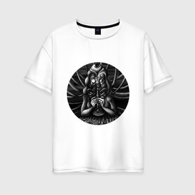 Женская футболка хлопок Oversize с принтом Адская флейта в Новосибирске, 100% хлопок | свободный крой, круглый ворот, спущенный рукав, длина до линии бедер
 | Тематика изображения на принте: мрачное | музыка | страшное | сюрреализм | ужасы | флейта