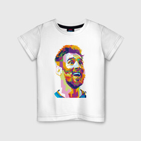 Детская футболка хлопок с принтом Messi Smile в Новосибирске, 100% хлопок | круглый вырез горловины, полуприлегающий силуэт, длина до линии бедер | argentina | barca | barcelona | football | lionel | messi | spain | sport | аргентина | барса | барселона | гол | золотой мяч | игрок | испания | камп ноу | лионель | месси | мяч | спорт | тренер | футбол | чемпион | чемпионат