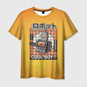 Мужская футболка 3D с принтом Ретро робот cool boy в Новосибирске, 100% полиэфир | прямой крой, круглый вырез горловины, длина до линии бедер | Тематика изображения на принте: cool boy | кассета | кассетный робот | классный парень | парень | ретро | робот | электроника